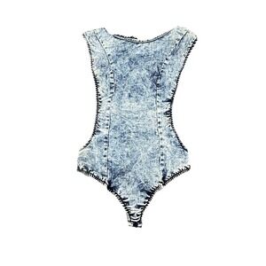 Vibrant MIU Bodysuit Size Small Blue Denim Stretch Casual Made in USA
